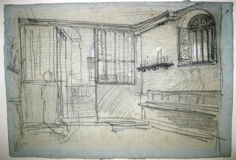 Intérieur de la chapelle de Bon-Secours à Senlis [recto] / Paysage avec maisonnette encadré [verso]_0