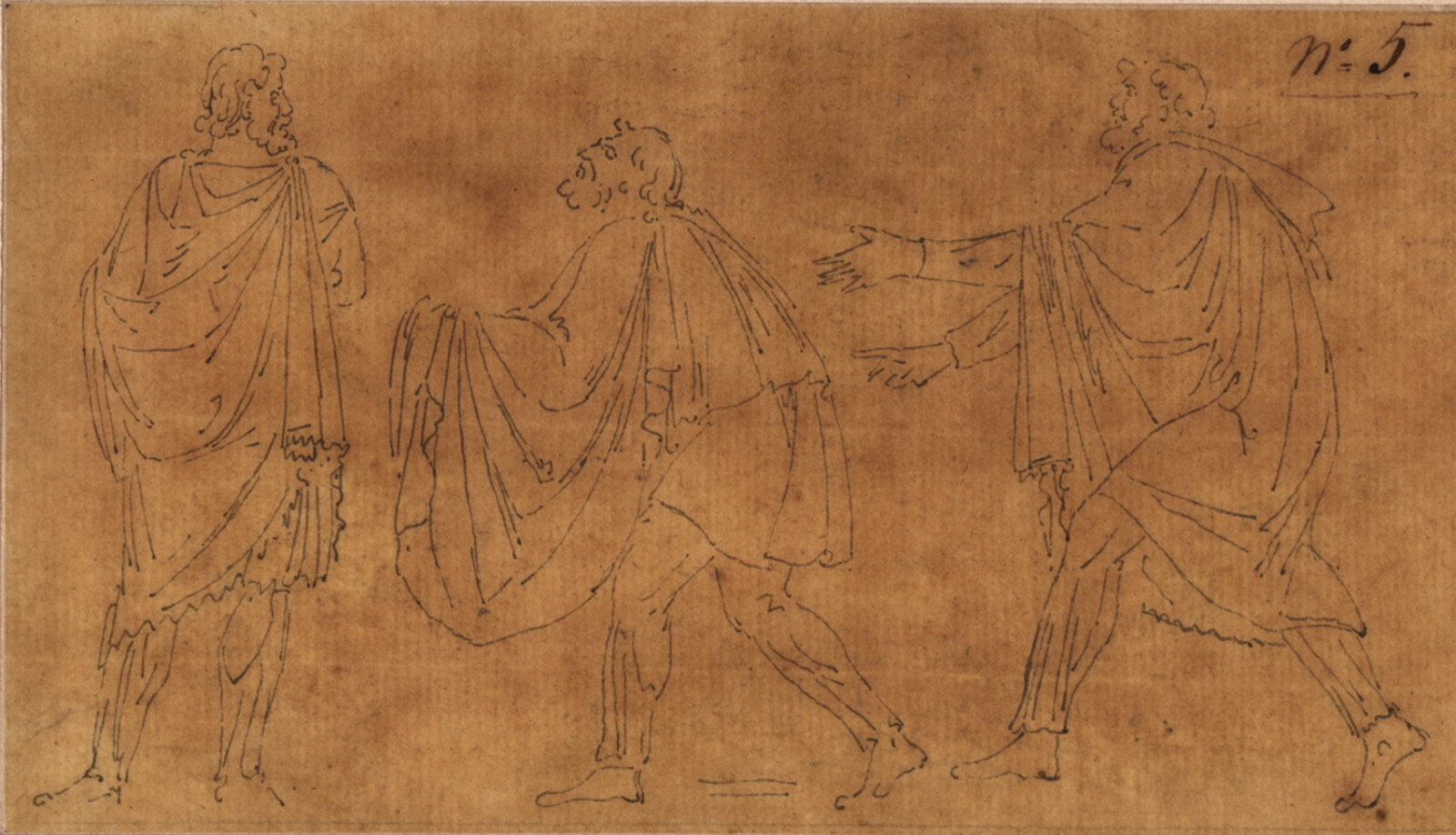 Frise de trois personnages masculins, scène de présentation, Félix Boisselier, 1795-1805
