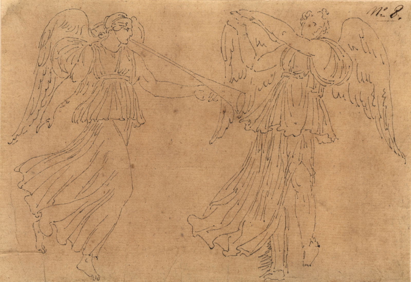Deux victoires ailées dont une sonne de la trompette et l’autre danse, Félix Boisselier, 1795-1805