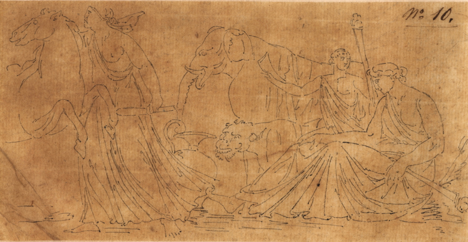 Trois femmes accompagnées d’un cheval, d’un éléphant et d’un tigre, Félix Boisselier, 1795-1805