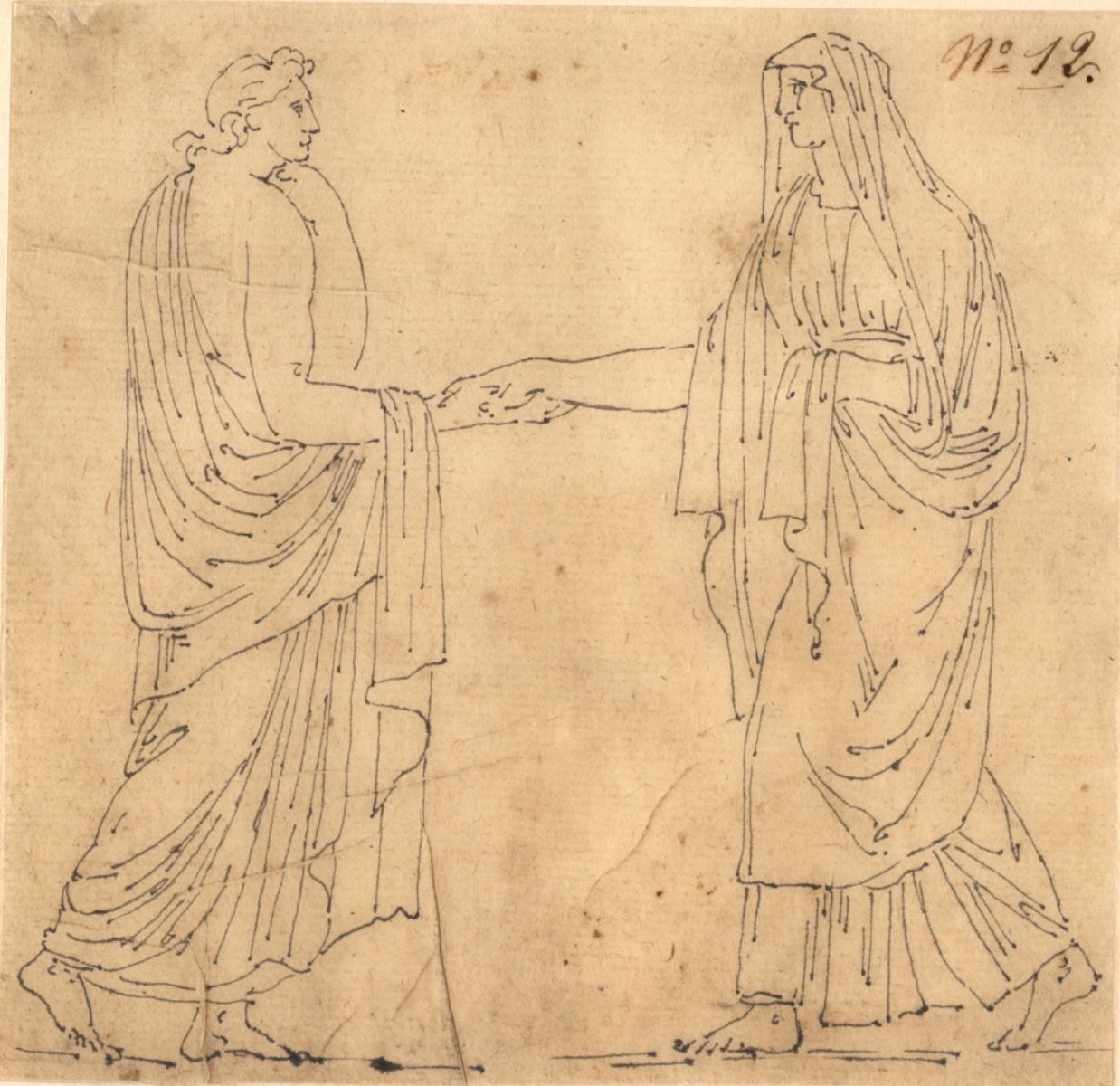 Une femme voilée et un homme se touchant la main, Félix Boisselier, 1795-1805
