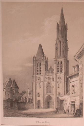La façade ouest de la cathédrale de Senlis avec l'hôtel de Vermandois (titre factice), Emile Sagot, 19e siècle