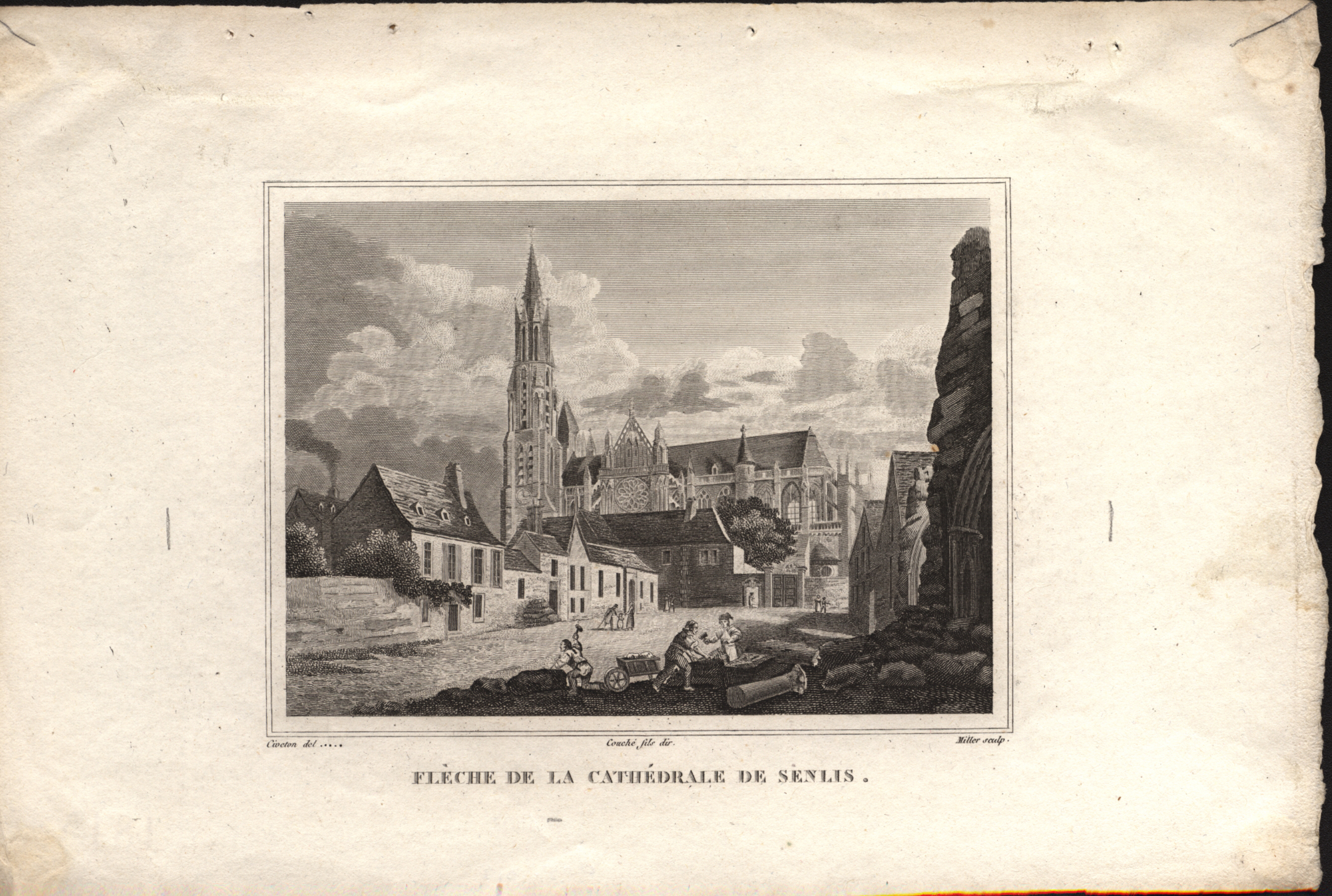 La cathédrale de Senlis vue de la place Saint Frambourg (titre factice), Christophe Civeton, 19e siècle