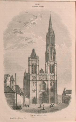 Façade ouest de la cathédrale de Senlis (titre factice), Freeman, 1849