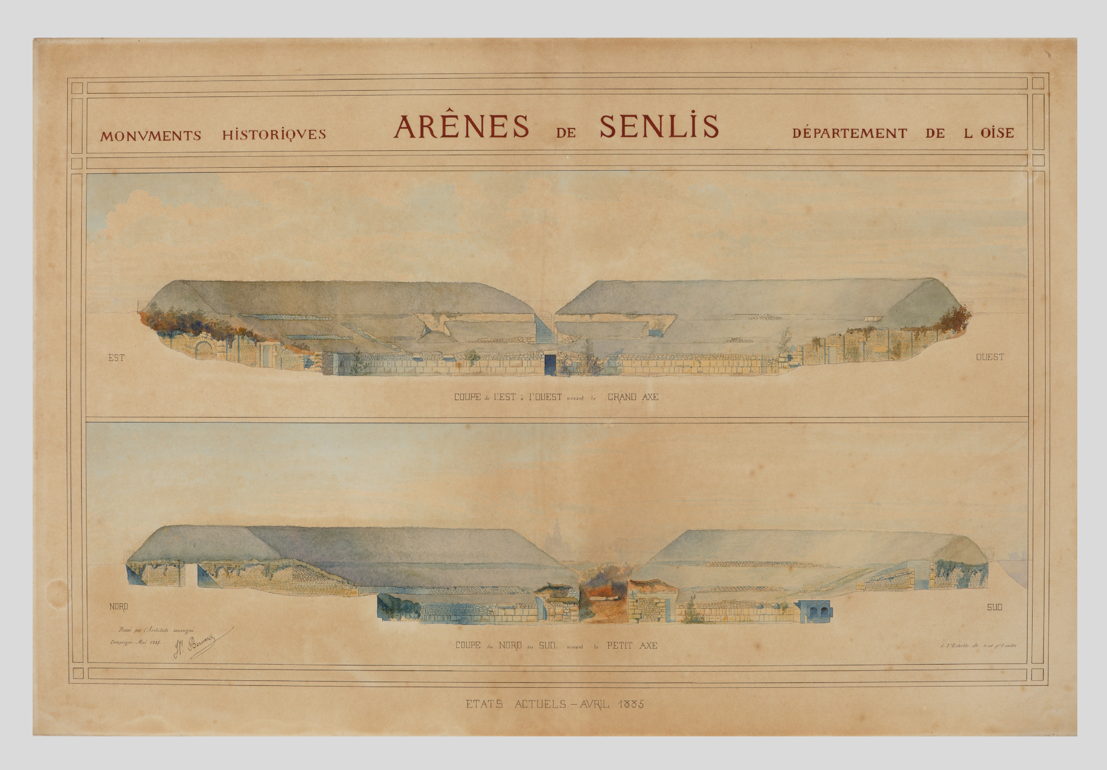 Les arènes de Senlis, état actuel des fouilles et coupes_0