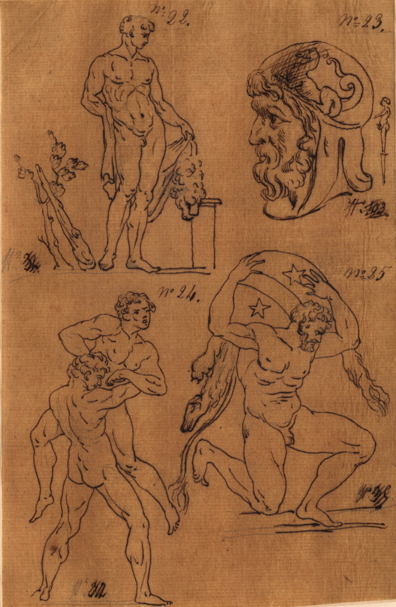 Hercule jeune ; tête de guerrier et terme ithyphallique ; Hercule et Antée ; Hercule ou Atlas_0