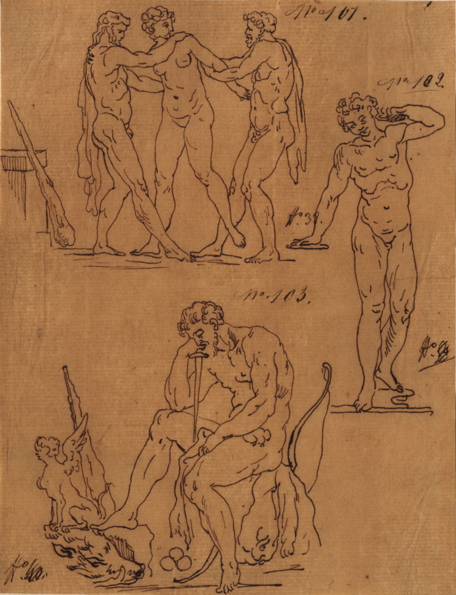 Hercule retirant sa femme Mégare des mains de Lycus, roi de Thèbes ; Satyre avec cymbales et scabellum ; Hercule au repos_0