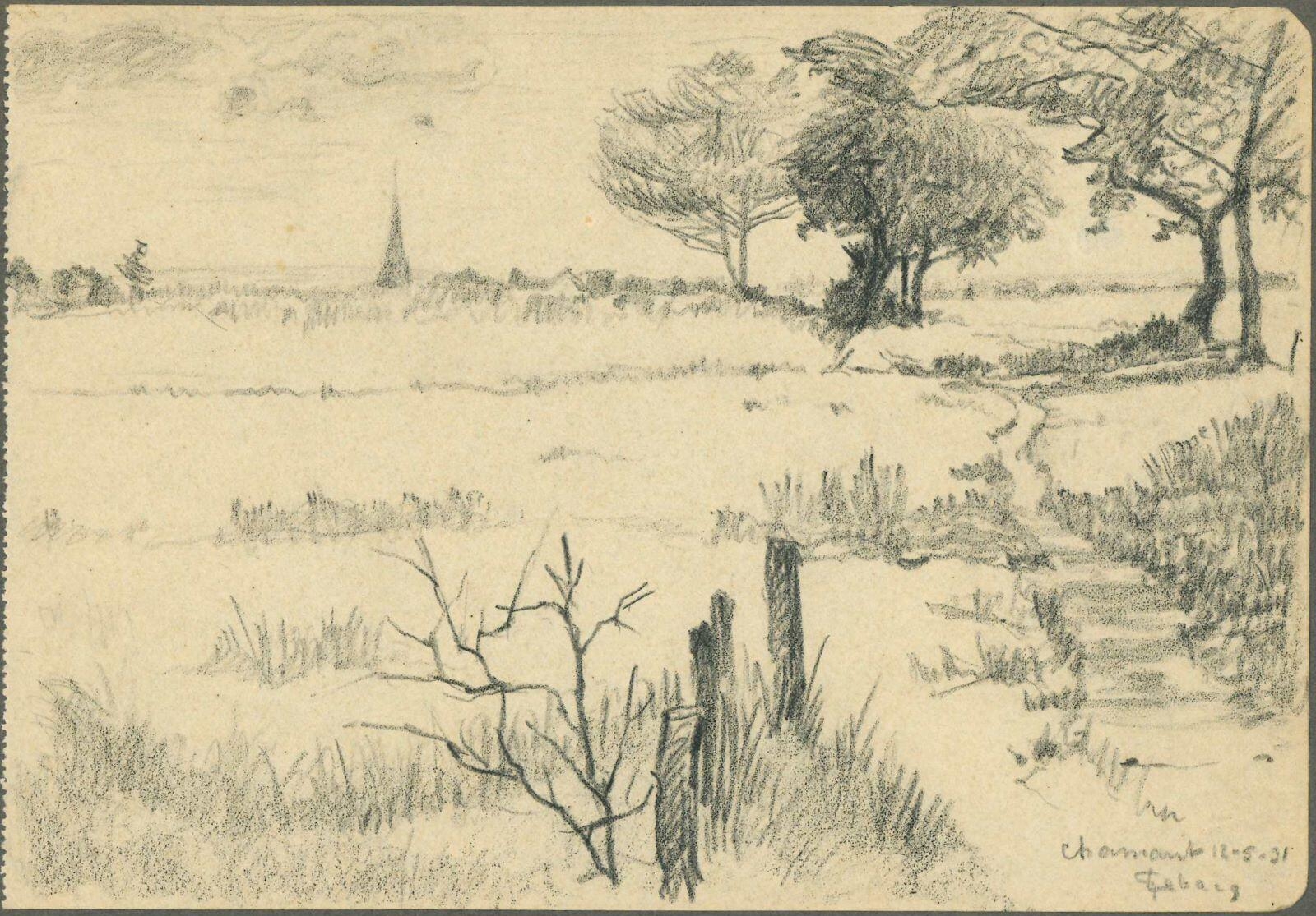 Le clocher de Chamant vu des champs_0