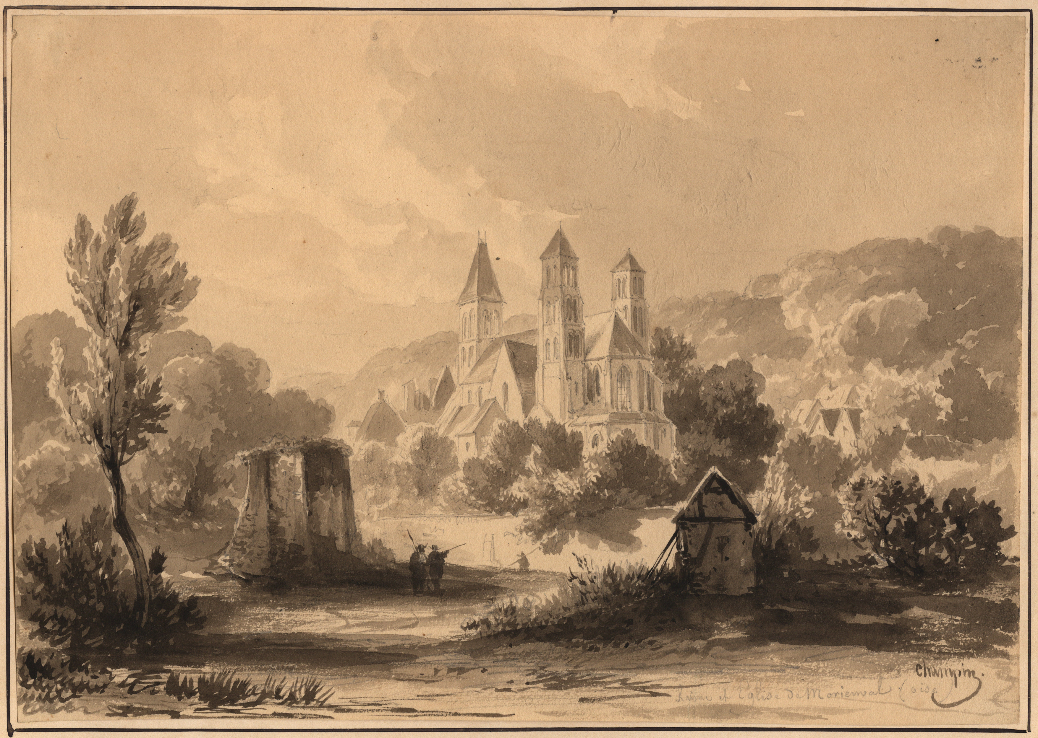 Ruine et église de Morienval (Oise), Jean-Jacques Champin, 1840-1847