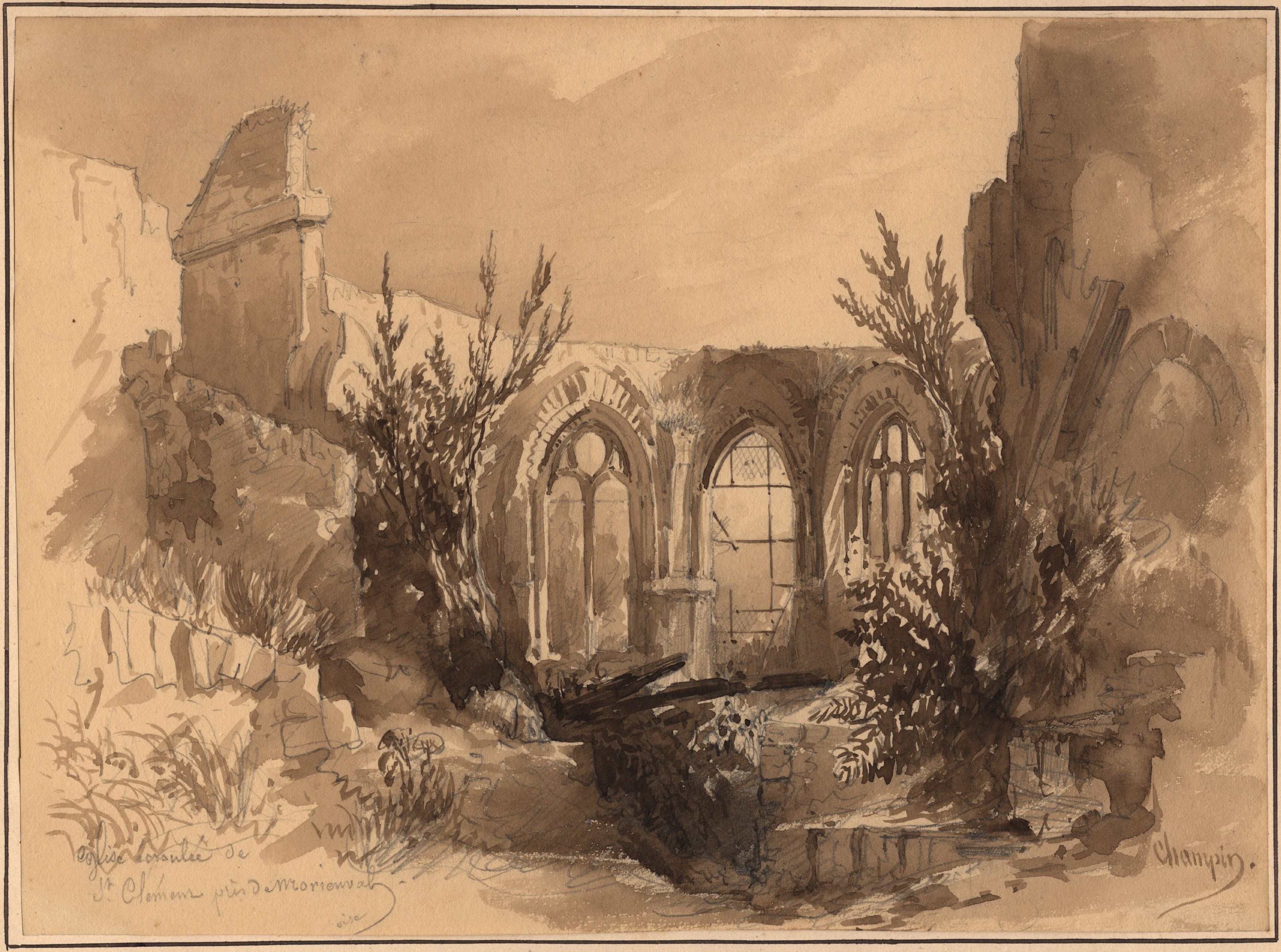 Eglise de Saint-Clément en ruine près de Morienval (Oise), Jean-Jacques Champin, 1840-1847