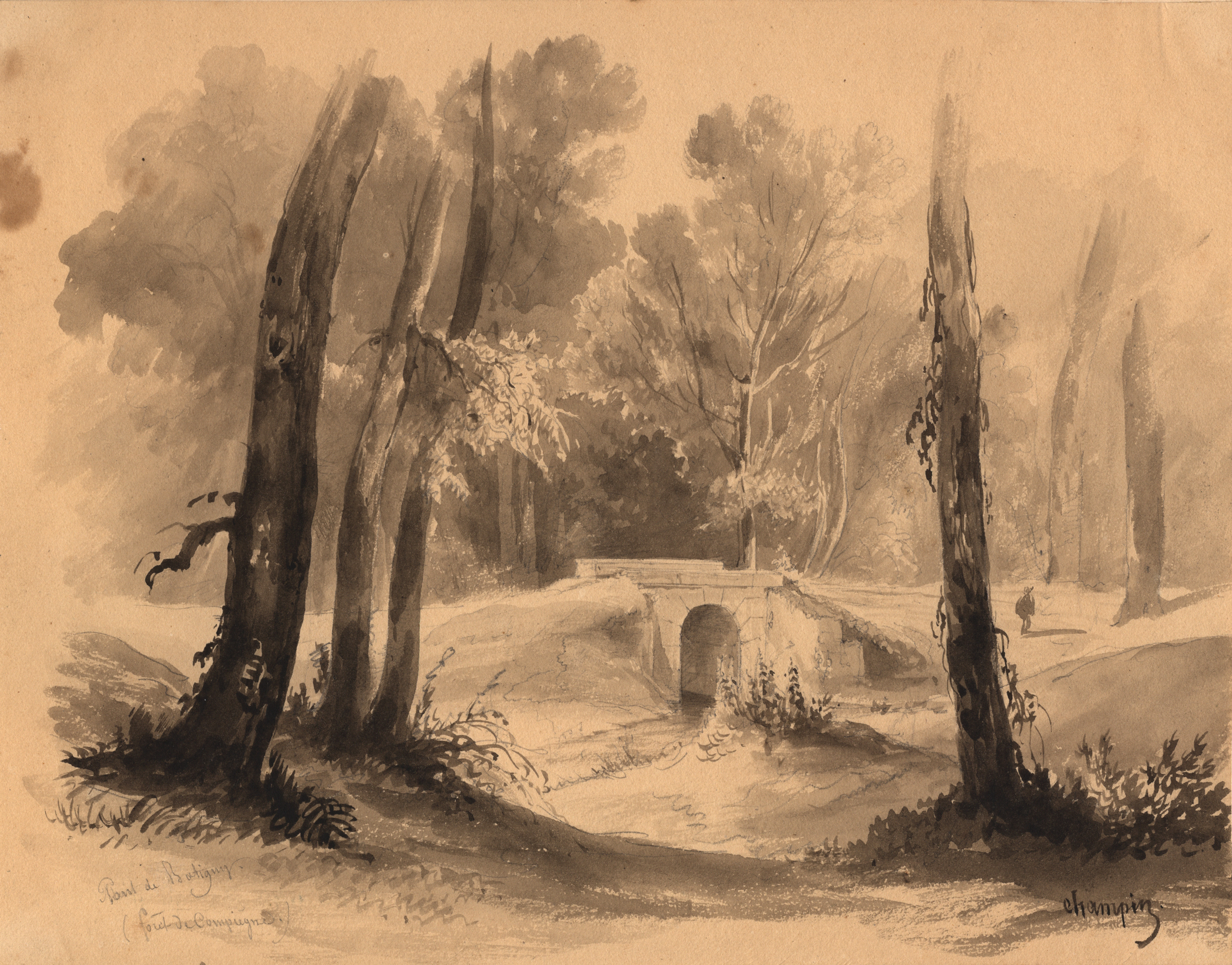 Pont de Batigny, forêt de Compiègne (Oise), Jean-Jacques Champin, 1840-1847