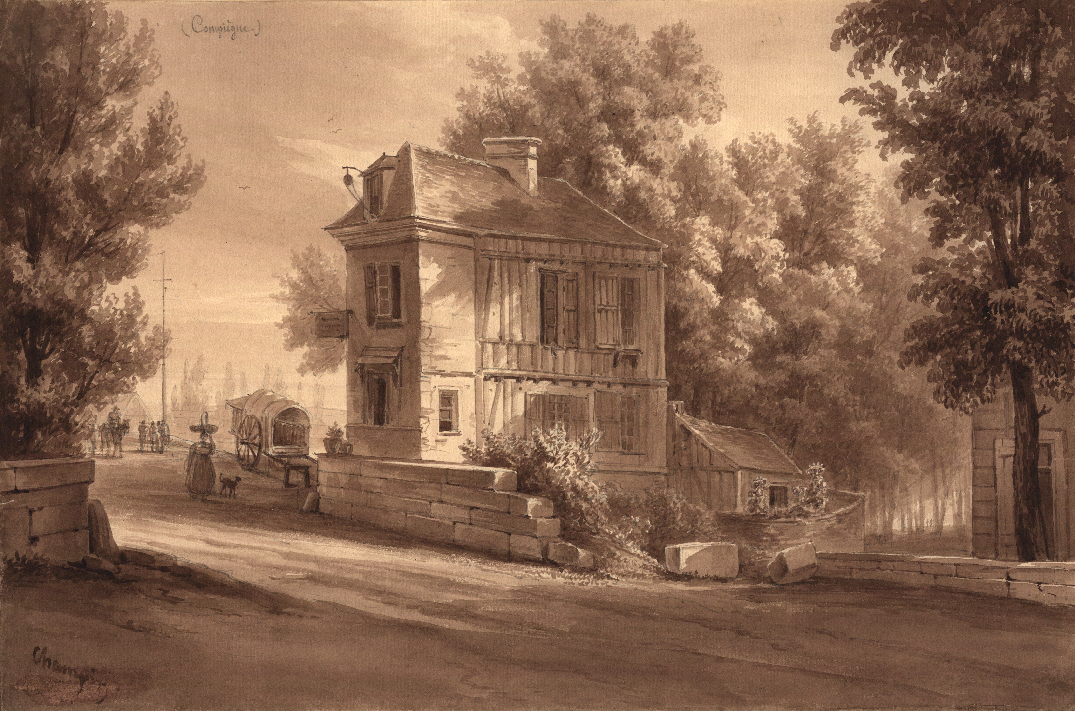 Auberge ou relais de poste à Compiègne (Oise), Jean-Jacques Champin, 1840-1847