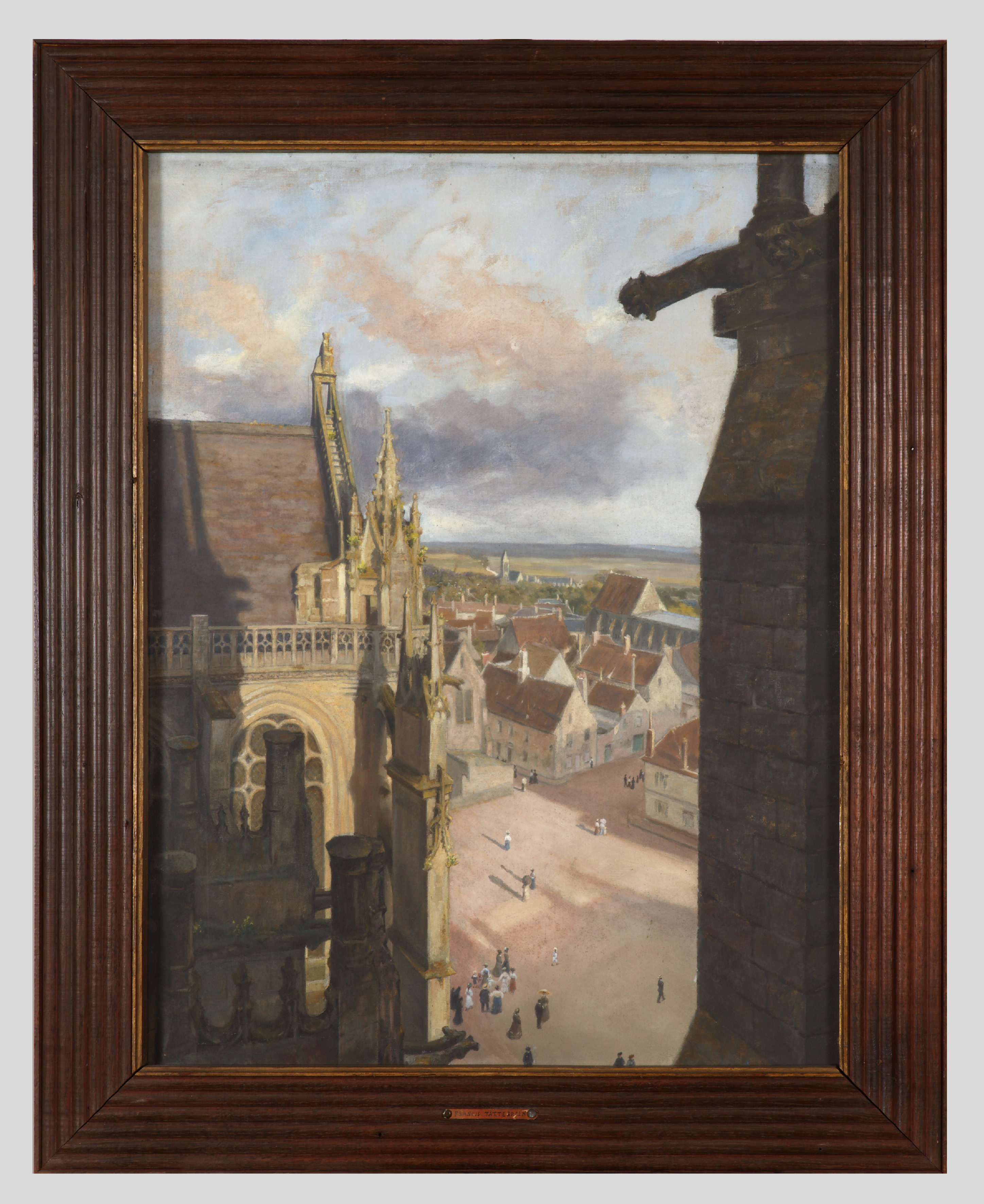 Vue aérienne de la place du parvis Notre-Dame à Senlis depuis les hauteurs de la cathédrale, Francis Tattegrain, 4e quart 19e siècle, 1er quart 20e siècle