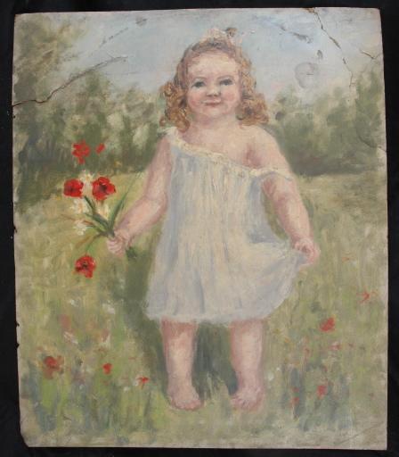 Fillette au bouquet dans une prairie, Valentine Reyre, 1905-1910