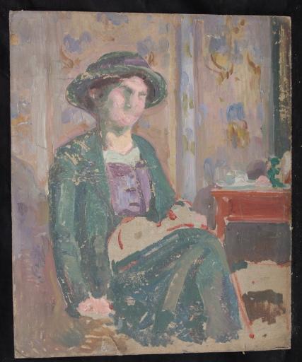 Femme assise portant sur ses genoux un animal, Valentine Reyre, 1905-1910