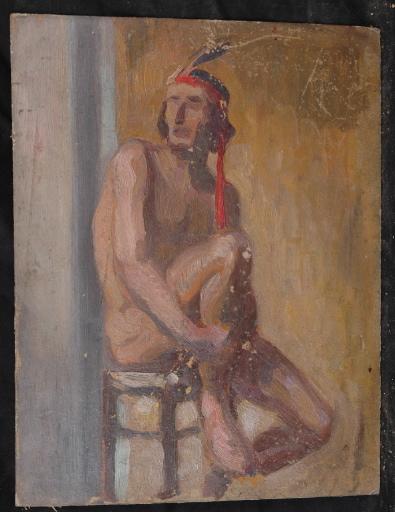 Académie masculine, un indien nu assis, Valentine Reyre, 1910 vers