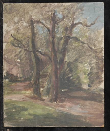 Trois grands arbres près d'une cabane, Valentine Reyre, 1905-1910