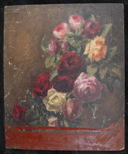 Bouquet de roses rouges, jaunes et roses, Valentine Reyre, 1905-1910