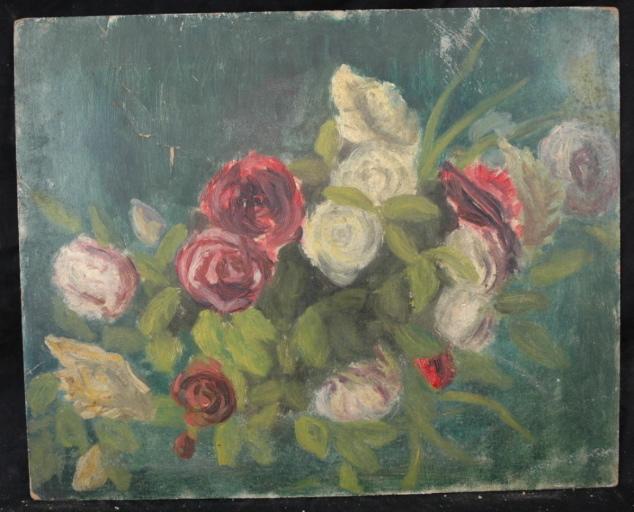 Bouquet de roses rouges, jaunes et blanches, Valentine Reyre, 1905-1910