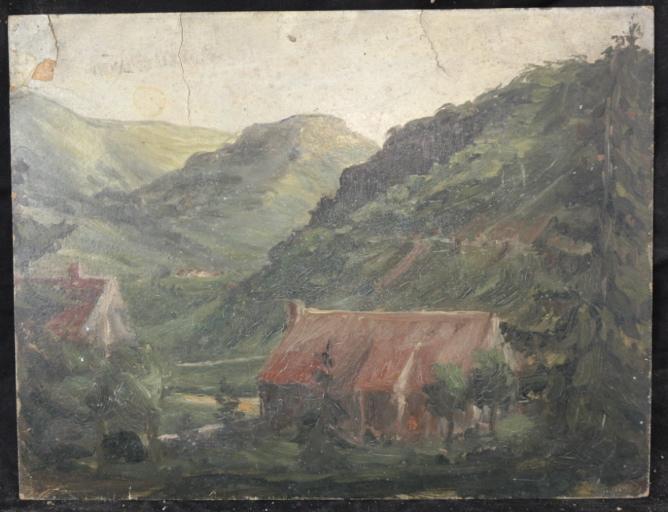 Paysage montagneux avec maisons, Auvergne, Valentine Reyre, 1905-1910