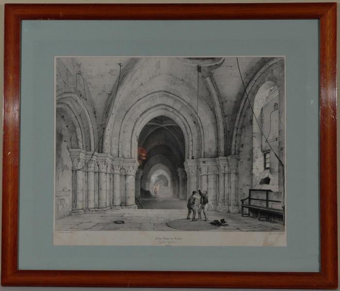 Vue intérieure de la cathédrale Notre-Dame de Senlis ; sonneurs de cloches (titre factice), Charles Villemin, 1836 vers