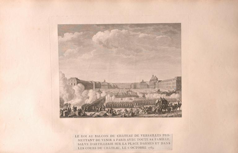 Le roi au balcon du château de Versailles, 6 octobre 1789 (titre factice), Jean-Louis Prieur, 1789 vers