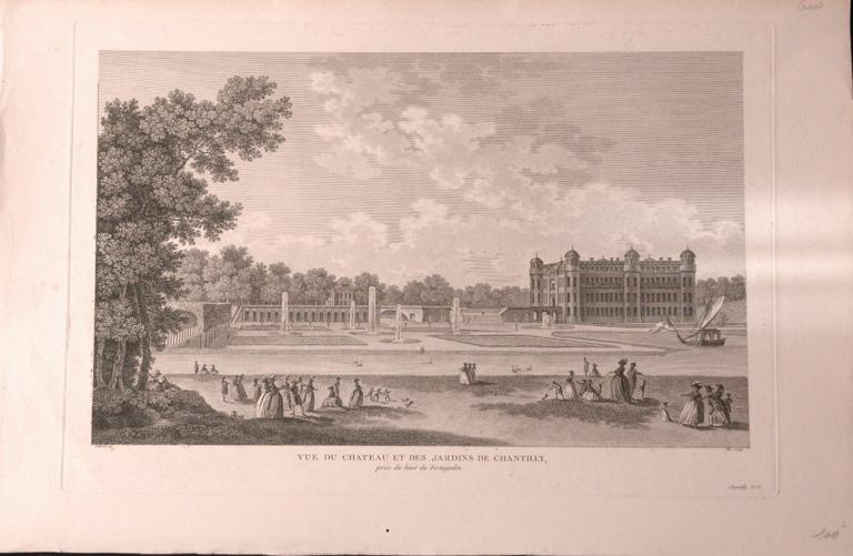 Vue du château et des jardins de Chantilly (Oise), François Denis Née, 2e moitié 18e siècle