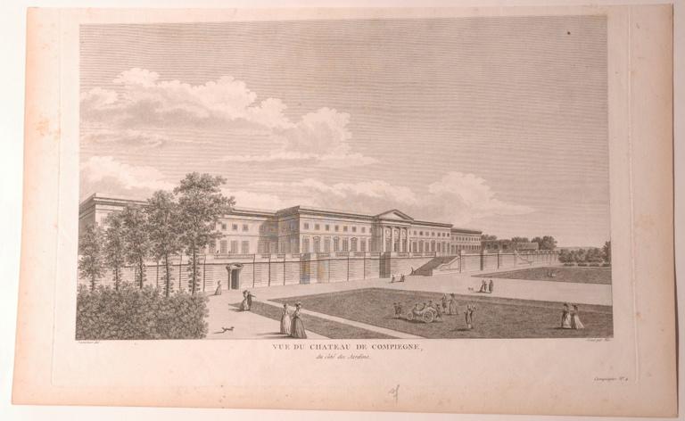 Vue du château de Compiègne, du côté des jardins (Oise), François Denis Née, 2e moitié 18e siècle
