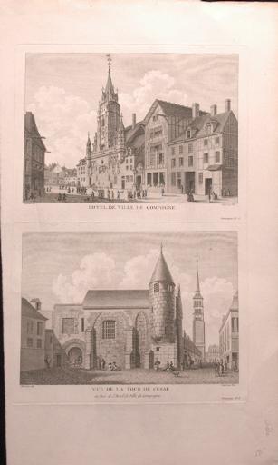 Vues de l'Hôtel de Ville et de la Tour de César, Compiègne (Oise), François Denis Née, 2e moitié 18e siècle