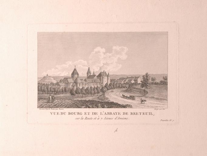 Vue du bourg et de l'abbaye de Breteuil (Oise), François Denis Nee, 2e moitié 18e siècle
