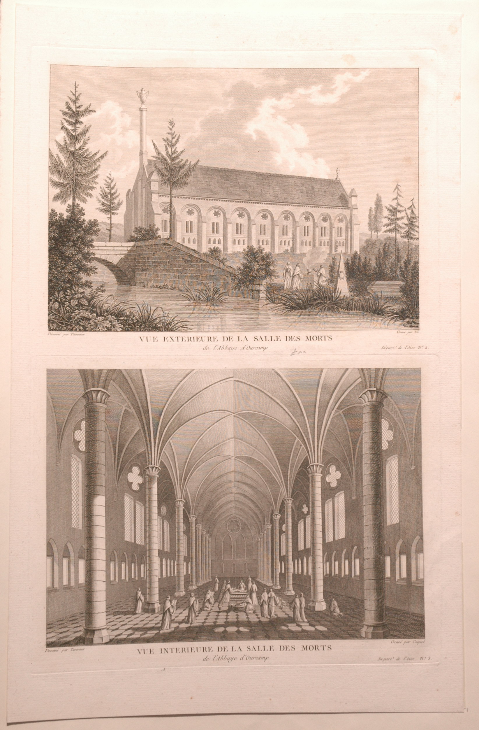 Deux vues de l'abbaye d'Ourscamp (Oise) (titre factice), François Denis Née, 2e moitié 18e siècle