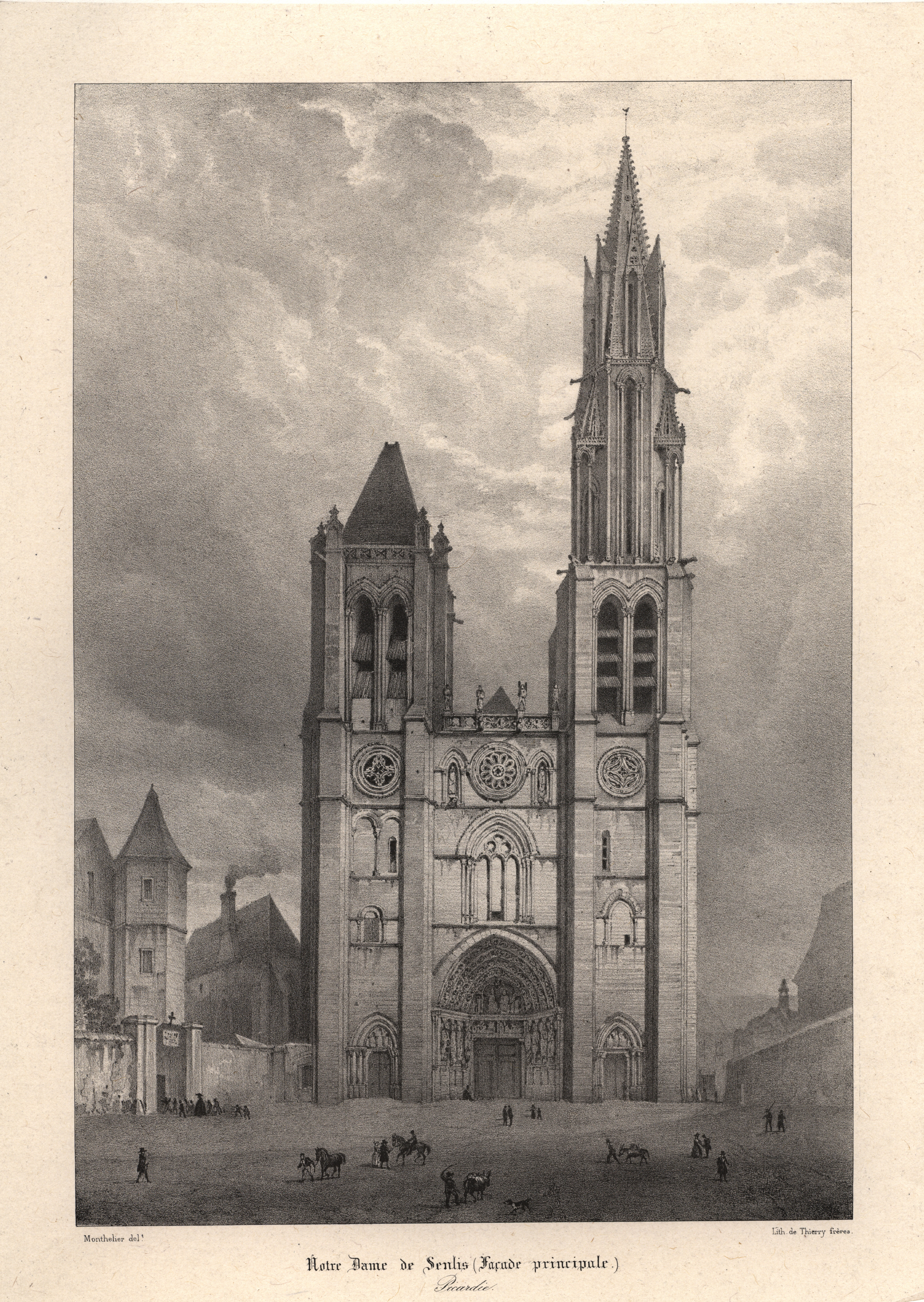 La cathédrale de Senlis, façade occidentale (Oise) (titre factice), Frères Thierry, 1836 vers