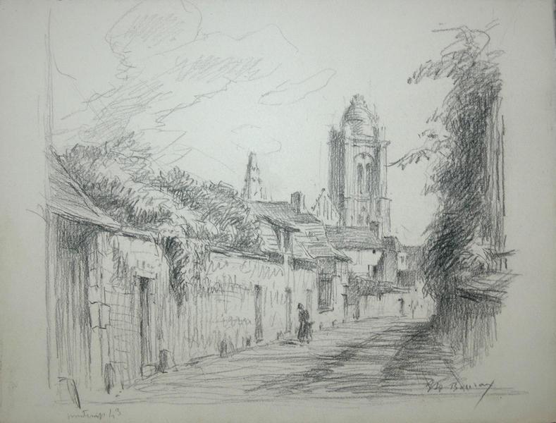 La rue aux Flageards vers l'église Saint-Pierre, Senlis (titre factice)_0
