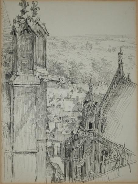 Le croisillon nord de la cathédrale et la campagne vus de la flèche, Senlis (titre factice)_0