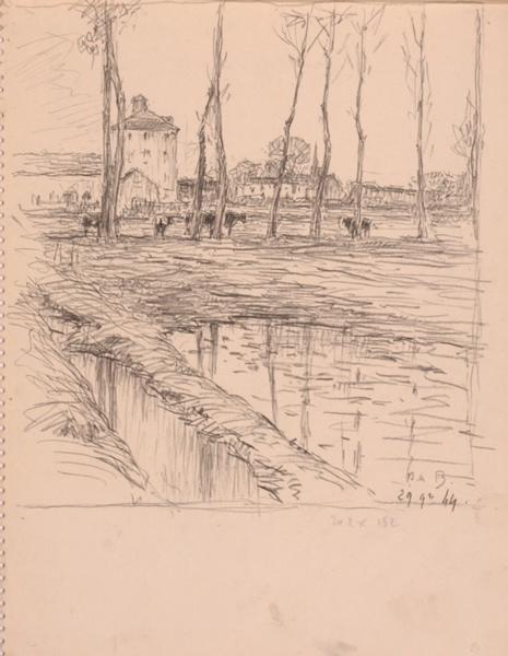 Le moulin de Courteuil à travers les arbres (titre factice)_0