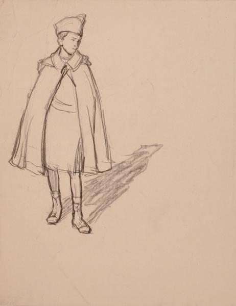 Portrait en pied d'un jeune garçon avec cape et calot(titre factice)_0