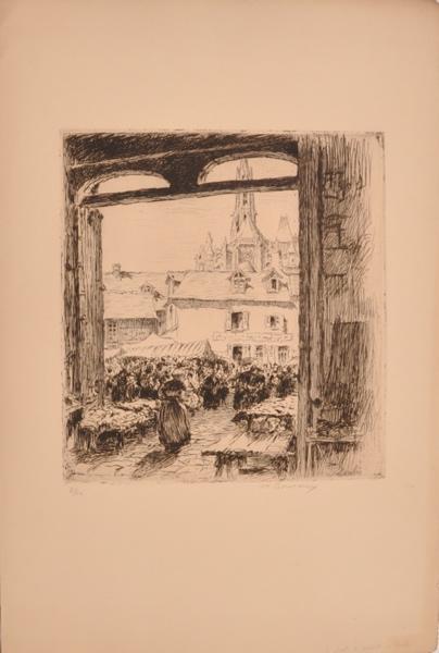 Marché devant l'église Saint-Pierre, Senlis (titre factice), Paul-Adrien Bouroux, 19e siècle, 20e siècle