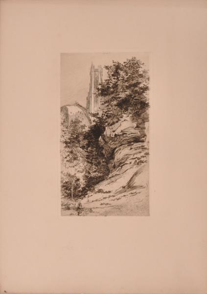 Fribourg, la collégiale vue des bords de la Sarine (titre factice)_0