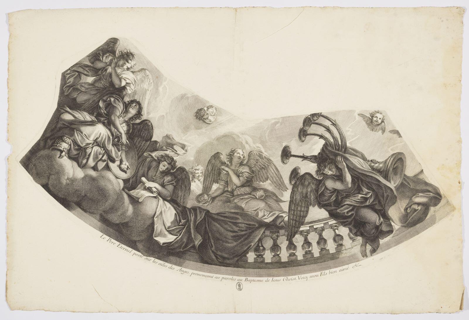 Le Baptême du Christ. Plafond peint de la chapelle du château de Sceaux. (titre factice), Gérard Audran, 1681