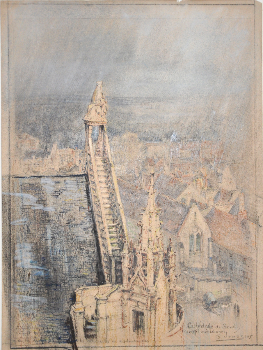 Vue aérienne de Senlis prise depuis le côté sud de la cathédrale, Charles Jouas, 1915