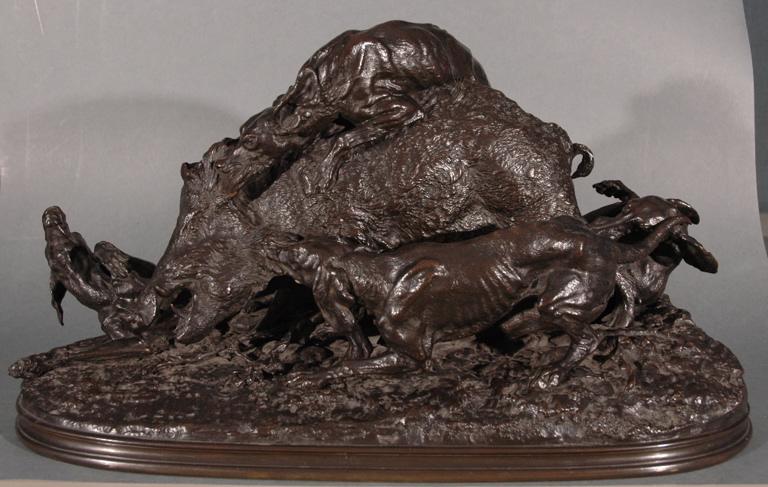 Sanglier coiffé par les chiens, Pierre Jules Mene, 2e quart 19e siècle, 2e moitié 19e siècle