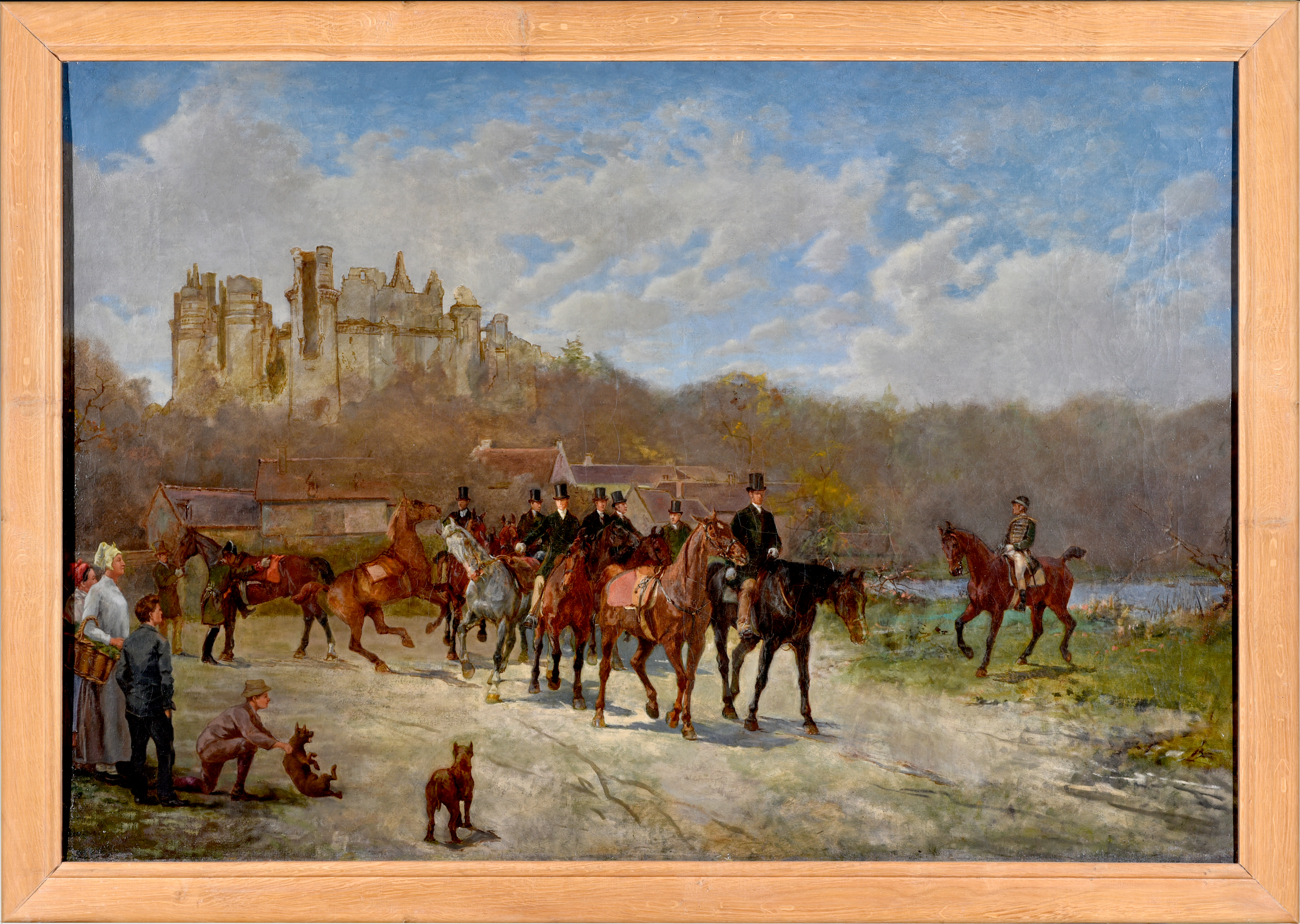 Relais de chevaux de la vénerie impériale devant le château de Pierrefonds, Gustave Parquet, 1857