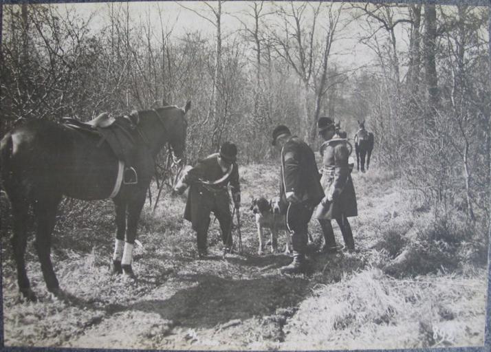 Equipage du duc de Chartres. Veneurs relevant les volcelets, Eugène de Rozycki, 1894-1910