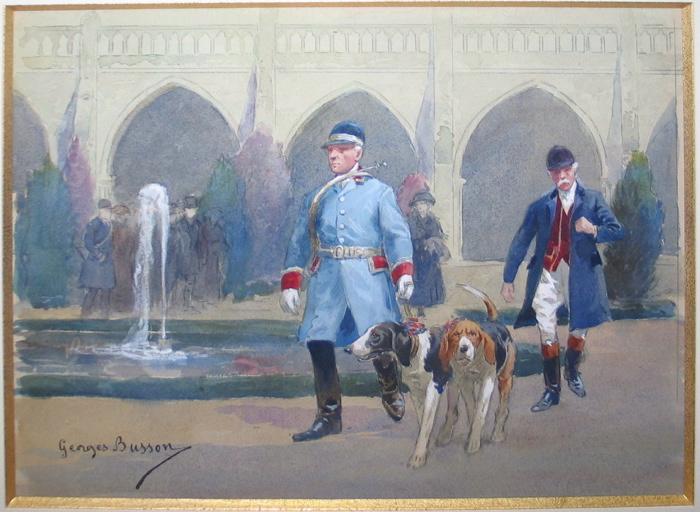 Le comte de Valon marchant derrière le valet de limier du prince Murat (titre factice), Georges Busson, 19e siècle, 20e siècle