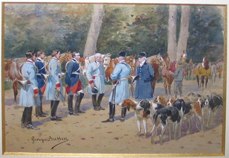 Le rapport des piqueux aux deux maîtres d'équipage : le prince Murat et le comte de Valon (titre factice), Georges Busson, 19e siècle, 20e siècle