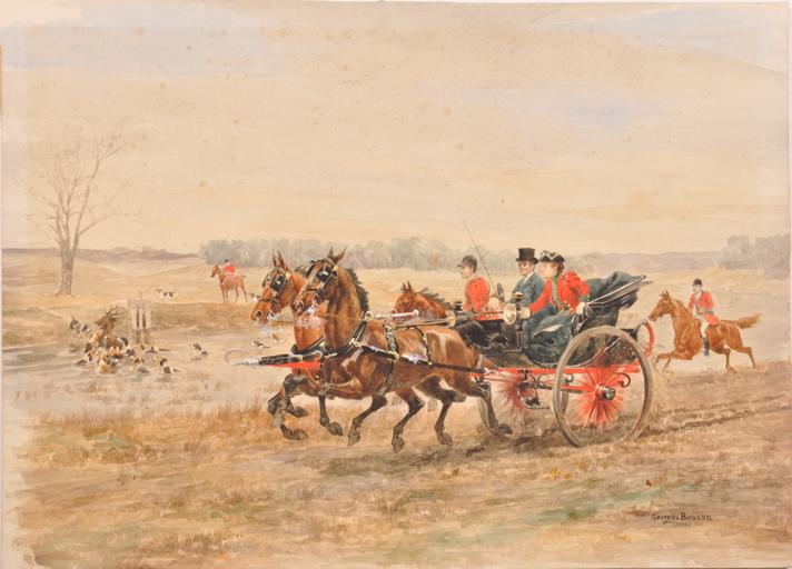 Carrick à pompe et équipage suivant un bat l'eau (titre factice), Georges Busson, 1894