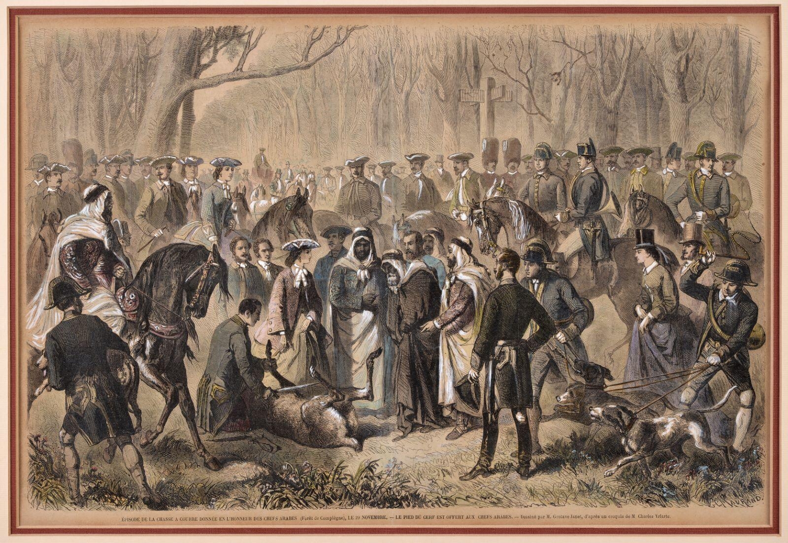 Épisode de la chasse à courre donnée en l’honneur des Chefs arabes (Forêt de Compiègne) le 29 novembre [1862], Gustave Janet, 1862