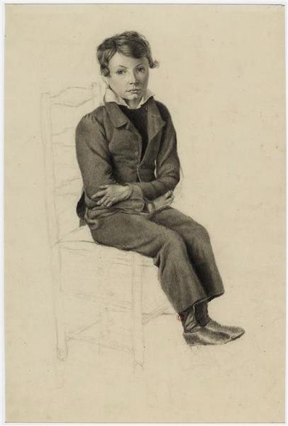 Portrait d'un jeune garçon assis, Augustin Bridoux, 19e siècle