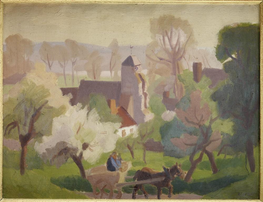 L'église d'Epagne au printemps, Jules Emile Zingg, 1ère moitié 20e siècle