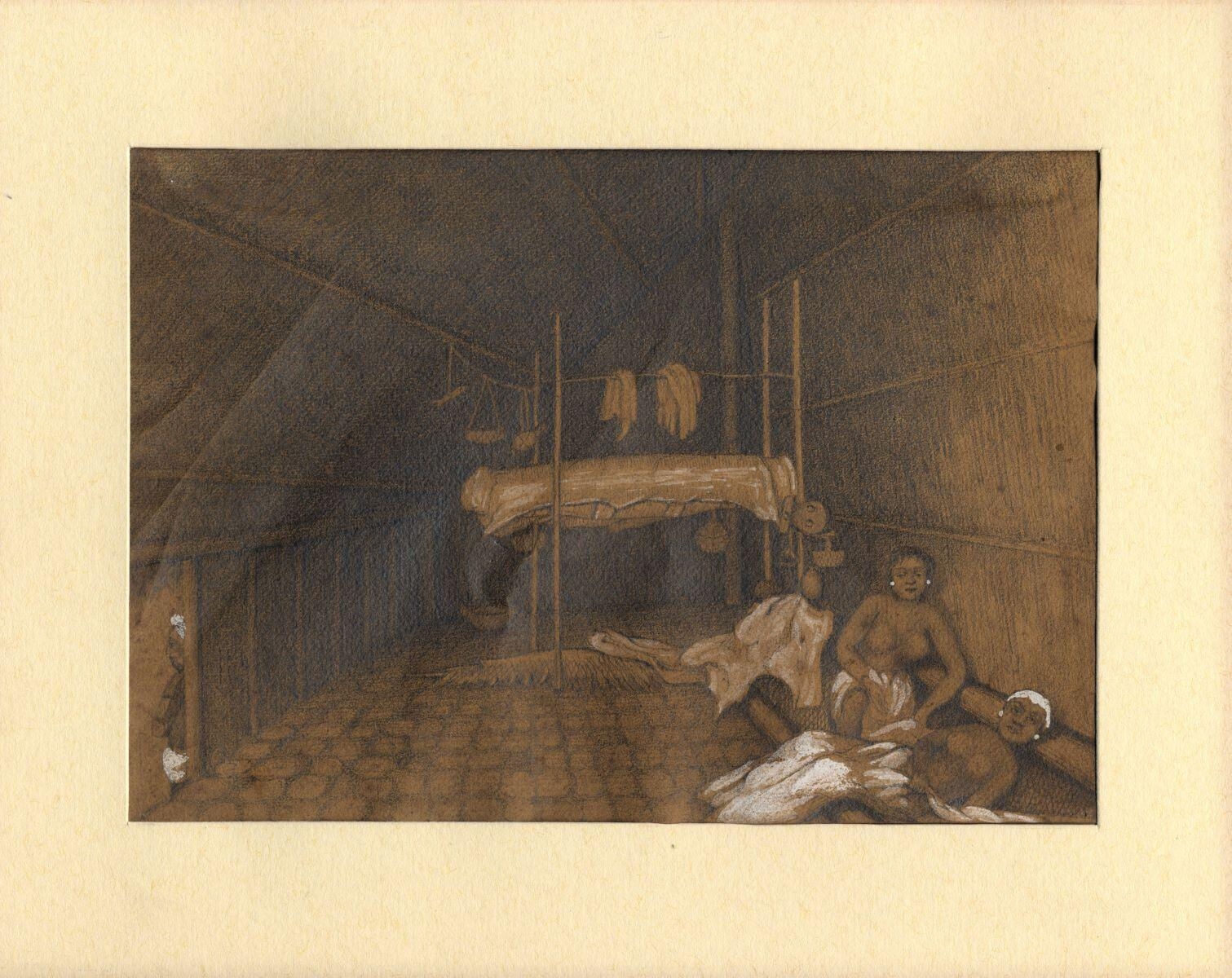 Intérieur de la case du Grand-prêtre Vékétou. (Vallée de Pakiou, à Nuku-hiva)., Adèle de Dombasle, 1848
